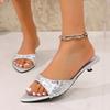 Fashion Sexy Glitter Strap Slip on Sandals Women 2025 New Summer Fashion Pointed Toe Slippers Comfortable Medium Heels Slides Size