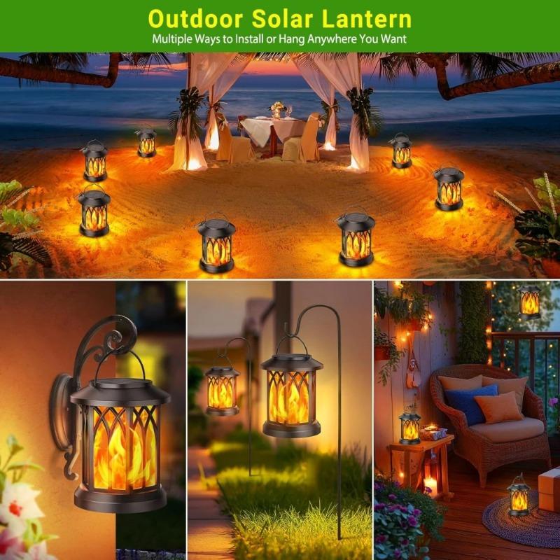 Solar Flame Lanterns Outdoor Waterproof Upgraded Flickering Flame Solar Lantern Lights Decorative Hanging Lamp for Yard Garden