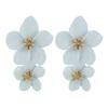 Double Layer Flower Dangle Earrings for Women Trendy Spray Paint Sweet Blooming Petal Drop Earrings White Blue Pink Red Zircon