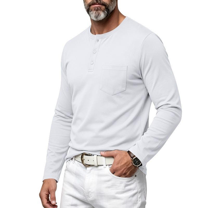 Herren S Locker geschnitten Langarm Henley-Kragen Lässig Basic T-Shirt