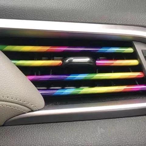 10Pcs 20cm U-shaped Car Air Outlet Decoration Strip Chrome-Plated PVC Colorful Shiny Car Trim Strip Auto Interior Accessories