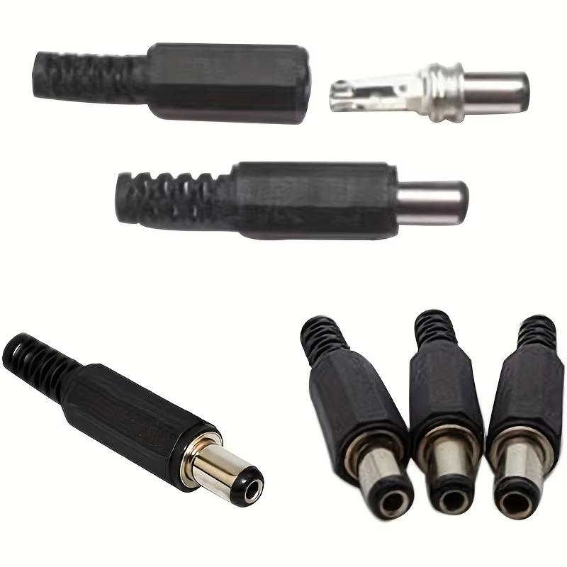 10pcs 5.5mm X 2.1mm DC Power Plugs Male Barrel Connectors Black