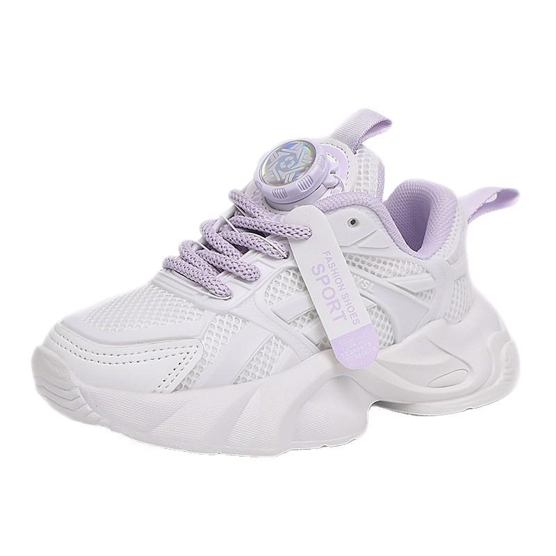 Children's Mesh White Sneakers Boys' Fashionable Dad Shoes Girls' Lightweight Twist Shoes