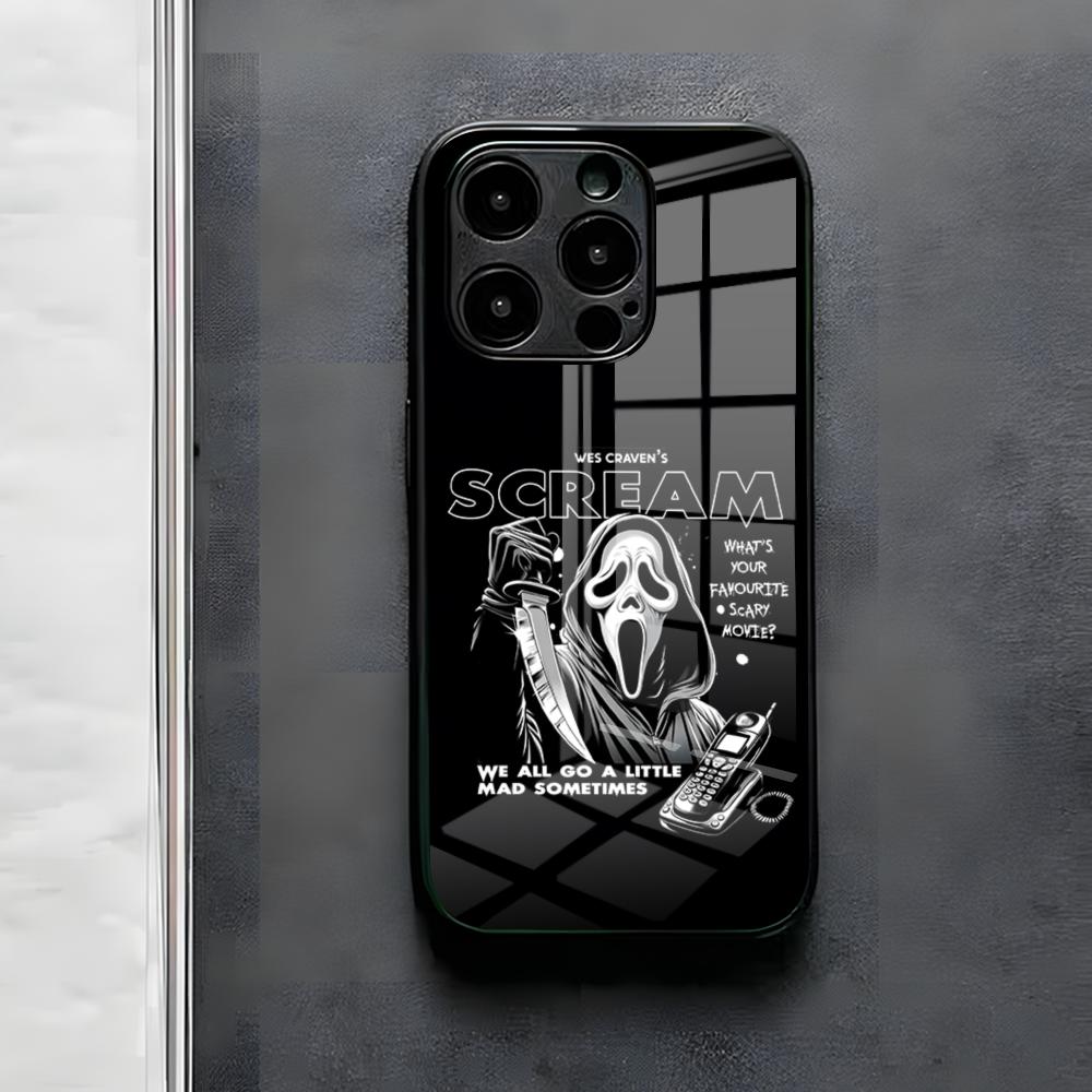 Ghost Face Scream Halloween Phone Case For IPhone 17 Air 16 E Pro Max 15 14 13 Mini 12 Pro 11 Max Plus Black Glass Cover