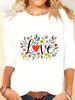 (Asian Size) Print Autumn Winter Spring Women Female Clothing Casual Tee O-neck Letter Floral  Long Sleeve T Shirt Fashion Top Graphic T-shirts
