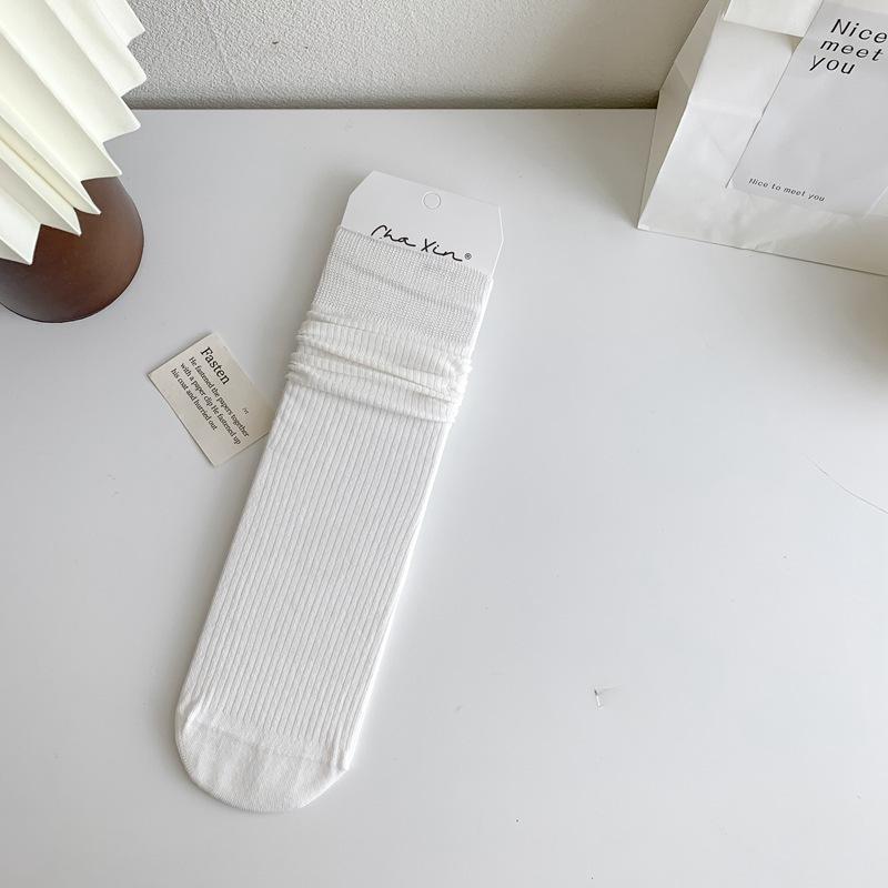 Anti Pilling Thin Strip Ultra Thin Solid Color Basic Boneless Stacking Socks Trend Straight Socks Thin