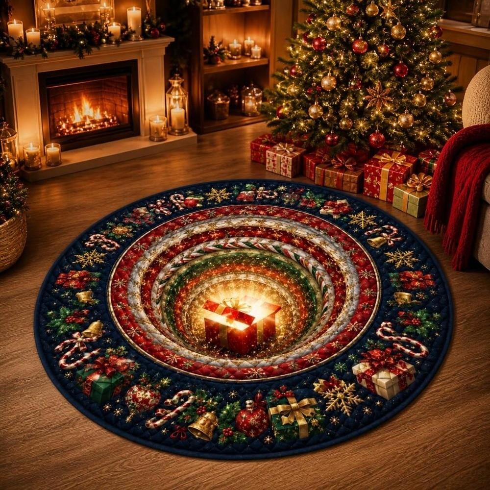 Non-Slip Christmas Rug 2D Flat Printed Xmas Home Decor Round Vortex Carpet Christmas