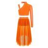 Conjunto de Ropa Lírica para Niñas Crop Top con Pedrería Diseño de Hombro Irregular Falda de Malla con Abertura Lateral