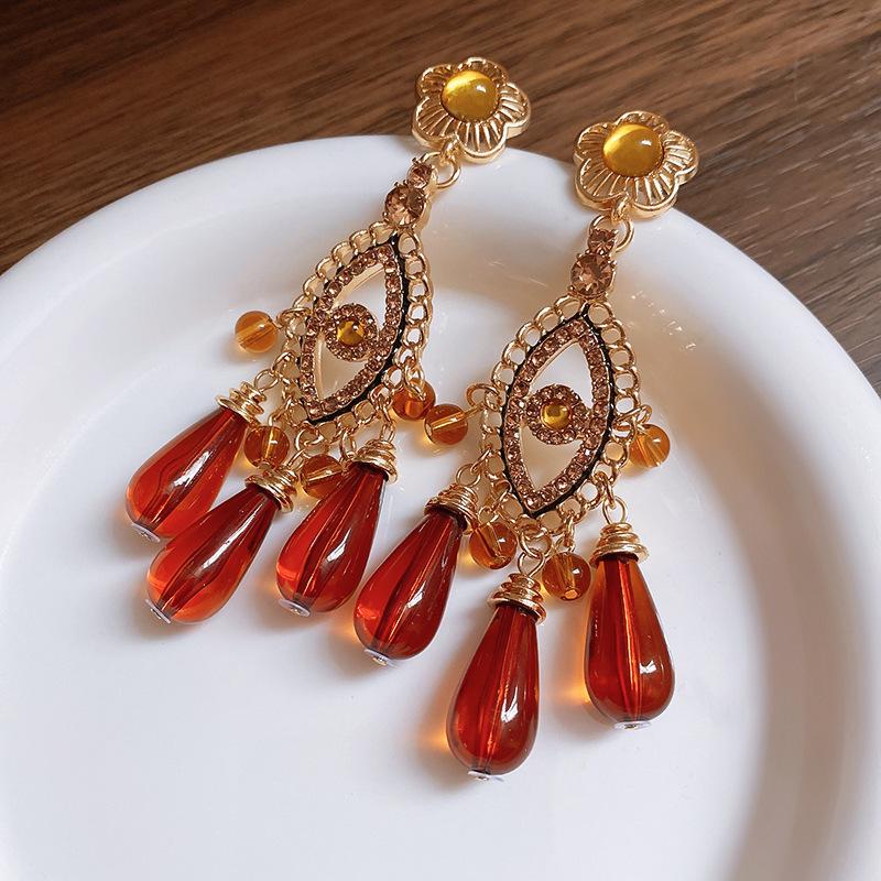 Pendientes de Carrillón de Viento de Perla y Cristal de Aguja Plateada Vintage