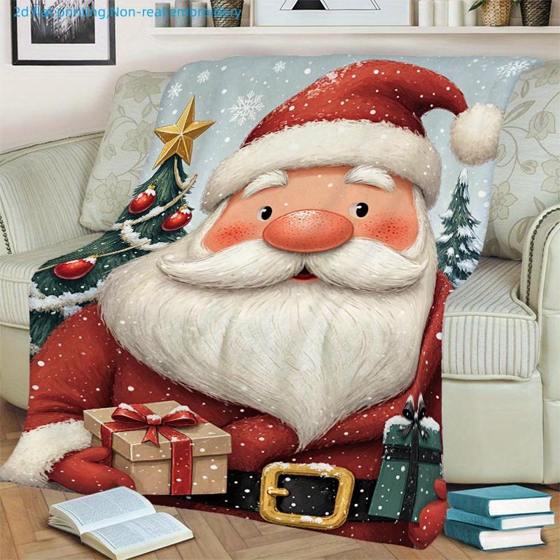 1pc Christmas Cartoon Santa Claus and Christmas Tree Printed Blanket, Festive Atmosphere, Multiple Sizes Available, Autumn Thanksgiving Christmas Nap