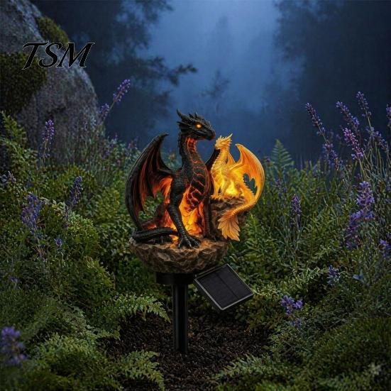 Gothic Outdoor Lantern Decor Dragon Solar Garden Light, Medieval Statue Lamp, Waterproof Weather Resistant Resin Sculpture for Patio Lawn Yard