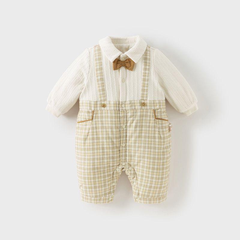 David Bella Newborn Class a Romper 2026 New Style Gentleman Style Quilted Baby Jumpsuit for Boys Winter Yellow and White Grid [Ready in Stock] 66