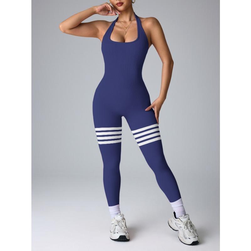 

летний спортивный комбинезон женский фитнес-костюм халтер без спины эластичность длинные брюки спортивный комбинезон для женщины спортивный костюм одежда для йоги одежда для тренировок L