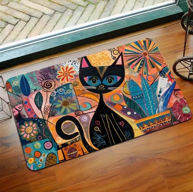 Cute Cat Pattern Anti Slip Floor Mat Suitable for Entrances Kitchens Laundry Rooms Bathrooms Holiday Area Mat Home Decoration