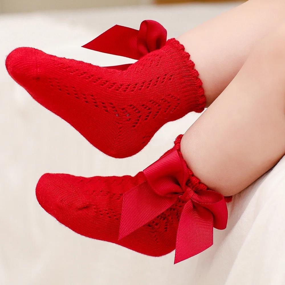 Sommer Baby Mädchen Socken Kleinkind Schleife Kurze Socke Kinder Atmungsaktiv Weich Baumwolle Netz Strumpf Spanischer Stil Aushöhlen Spitze Socken 0-5J
