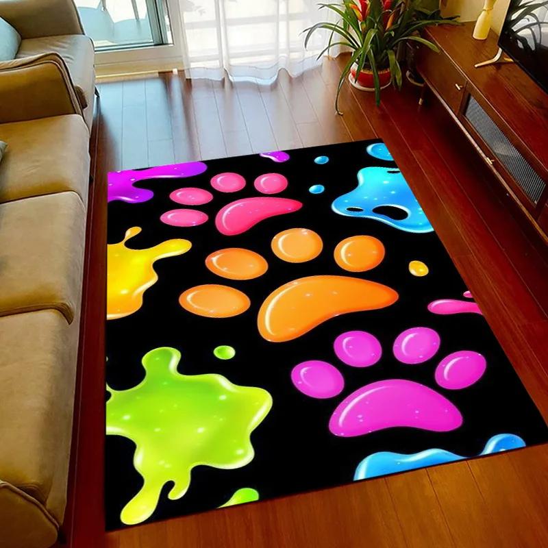 Cartoon Animal Paw Print Carpet Farmhouse Style Indoor Floor Mat Non Slip Area Rug for Living Room Home Decor Entrance Doormat