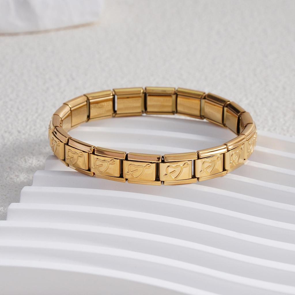 Italian Stainless Steel Love Heart & Star Modular Bracelet - Detachable Elastic Watch Band, European & American Fashion.