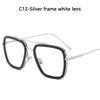 Square Men Edith Sunglasses Vintage Tony Stark Silver Metal Frame Blue Lens Glasses Fashion Women Steampunk Eyewear