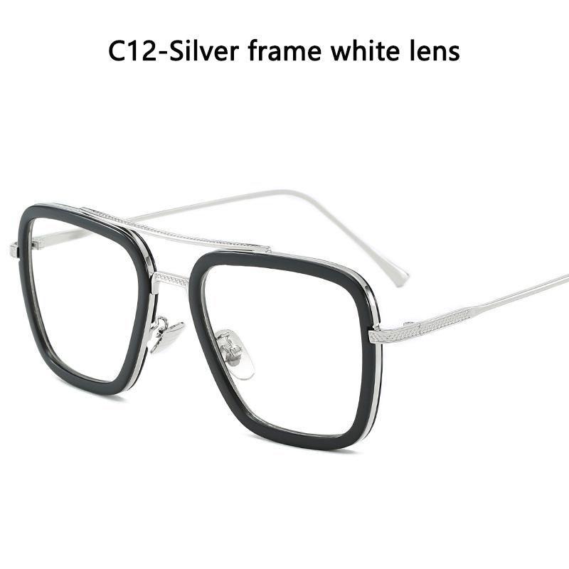 Square Men Edith Sunglasses Vintage Tony Stark Silver Metal Frame Blue Lens Glasses Fashion Women Steampunk Eyewear