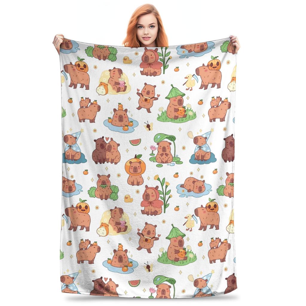 Trembling Capybara Flannel Blanket Winter  Soft Durable Throw Blanket for Kids Couch Bed Funny Bedspread Sofa Bed Cover