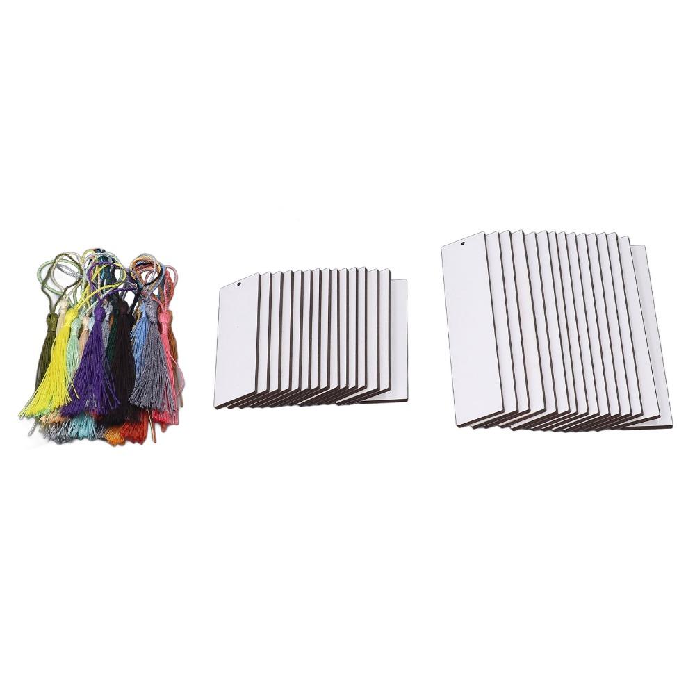 20pcs Colorful Tassels Sublimation Blanks Bookmark White Rectangle Shape Heat Transfer Bookmark Silky Tassels