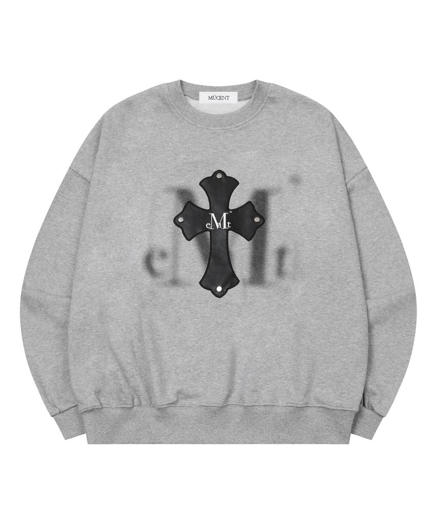 MUCENT Monique Blur Logo Cross Leather Patch Sweatshirt Unisex (2 Colors)