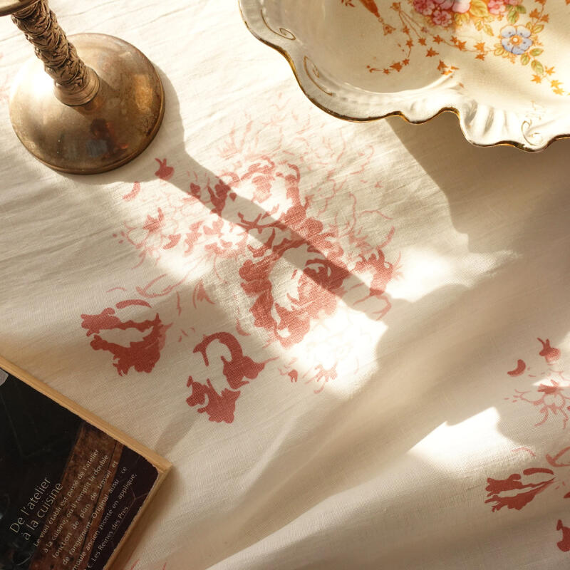 Pink French Rose Linen 2-Person, 4-Person, 6-Person Tablecloth Off-White