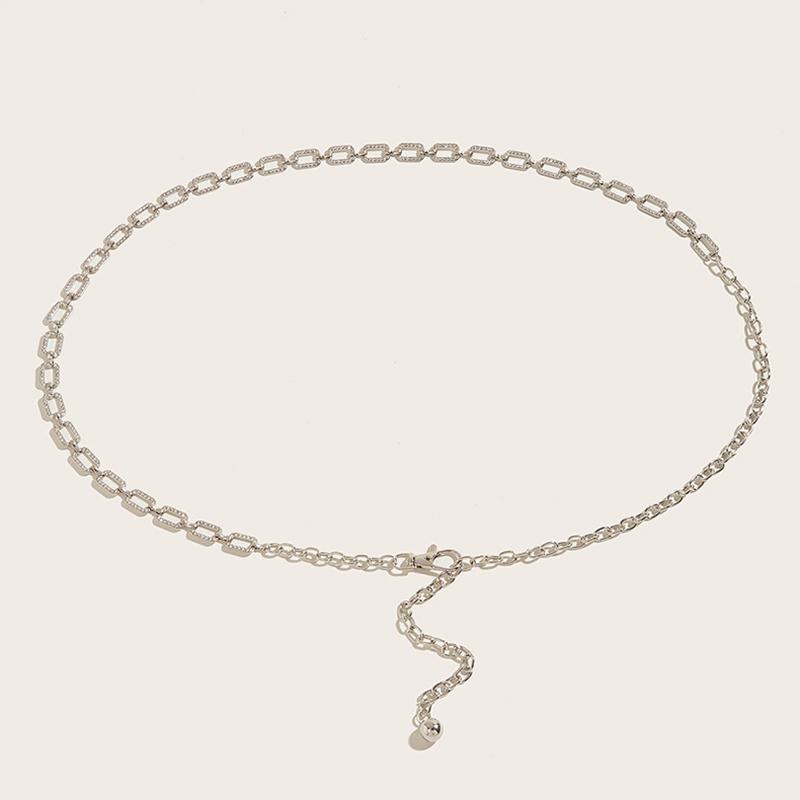 

Жіночий ремінь Металевий тонкий ланцюжок на талії Високоякісні універсальні аксесуари для сукні Модний ремінь Яскравий ремінь нареченої Bling Пояс на ланцюжку срібний