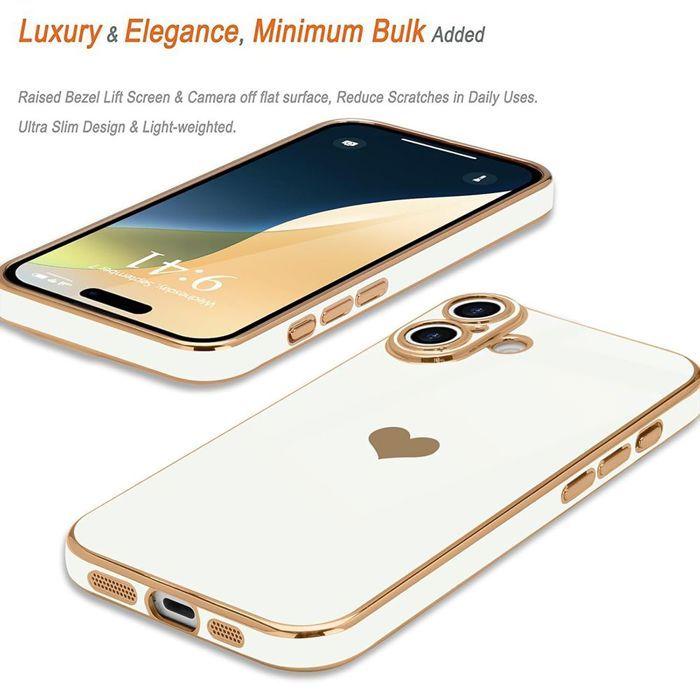 Etui Ochronne - E.F.Connection - dla iPhone 17 - Silikonowe z Wzorem Serca - Białe - 2 Szkła Hartowane