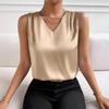 2025 Women's Satin Round Neck Sleeveless Suit Vest - Fashionable Base Layer for Commuting