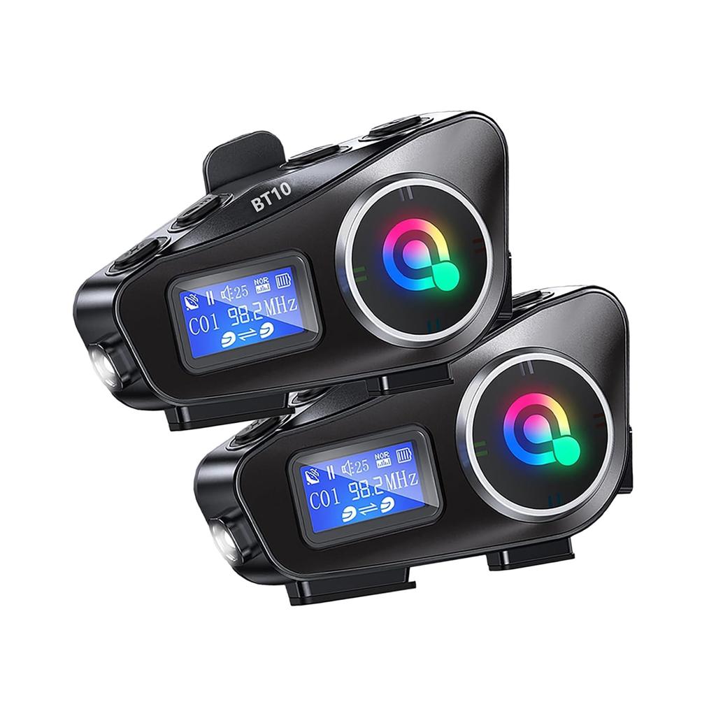 Motorcycle Intercom with OLED and Radio for 1000m Talk 50 Hours of Continuous Bluetooth Noise Sound IP67 Helmet Music FM Dual High Technical Standards