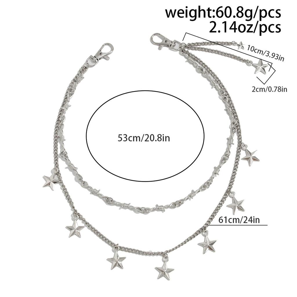 Trendy Hip Hop Double Layer Jeans Pants Chain Men Women Creative Star Pendant Bag Waist Chain Steampunk Jewelry Gift