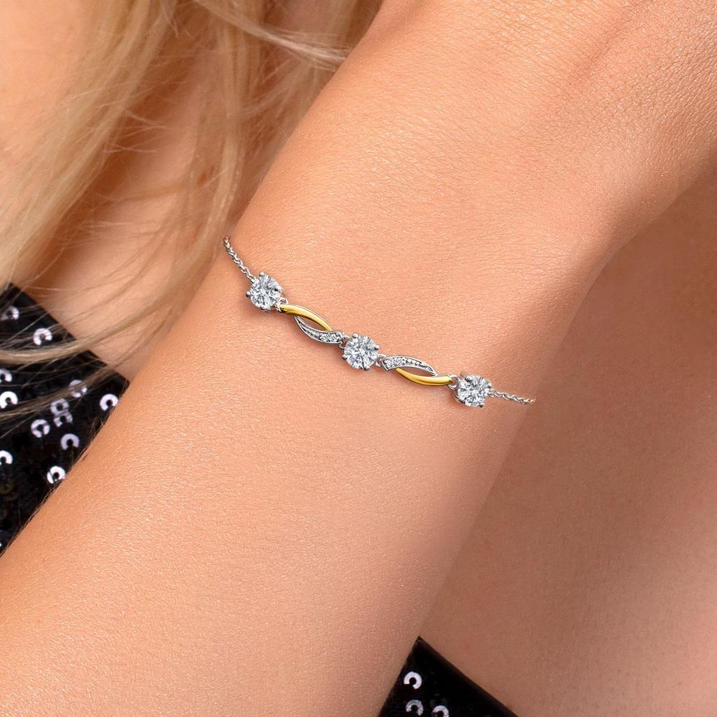 Gem Stone King 1.54 Cttw Round Lab Grown Diamond 925 Silver and 10K Yellow Gold 7 Inch Tennis Bracelet For Women | E-F Color | VS Clarity | With 1