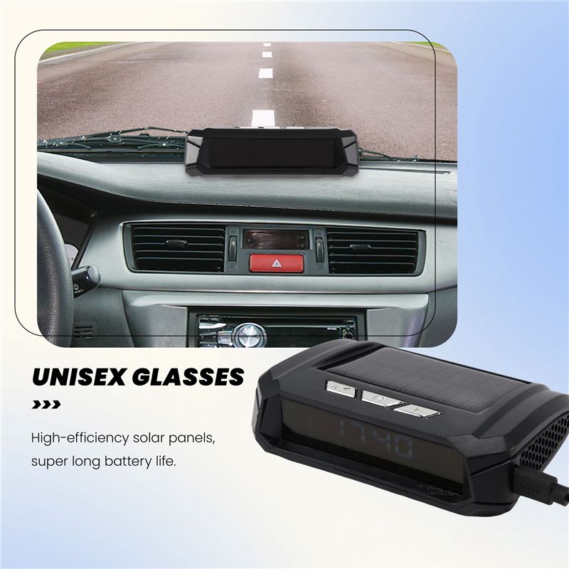 CACE-Car Solar Digital Clock With LCD Time Date In-Car Temperature Display For Outdoor Personal Car Part Decoration