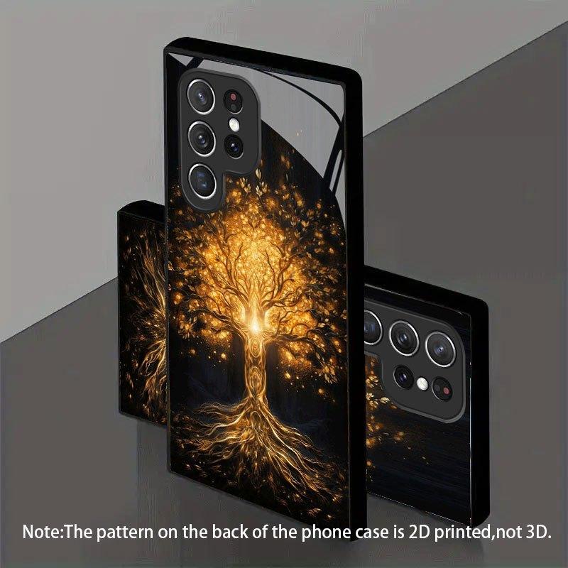 Golden Tree of Life Glass Phone Case Suitable for Samsung for Galaxy S26 S25 S24 S22 S21 S20 FE Ultra Plus5GAnti Drop Back Cover
