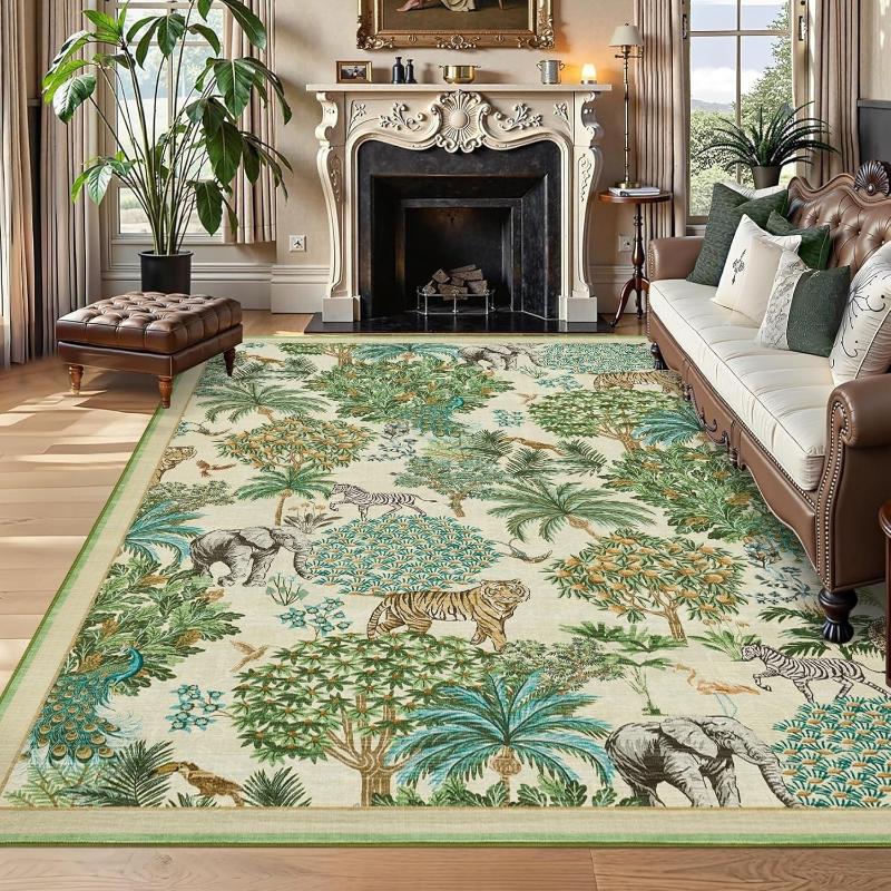 Living Room Carpet Non-slip Machine Washable Floor Mat Forest Plant Rug Large Area Bedroom Bedside Mats Home Decoration Carpets