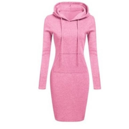 Dámská móda Podzim Zima Jednobarevný potisk Dlouhý rukáv S kapucí Vysoký pas Ležérní šaty