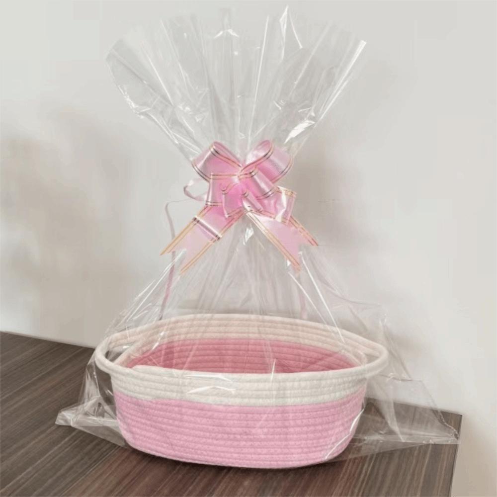 

Storage Solution Cotton Rope Woven Basket with Handles Ribbon Trim Storage Bin Decorative Organizer Basket Shelves Storage