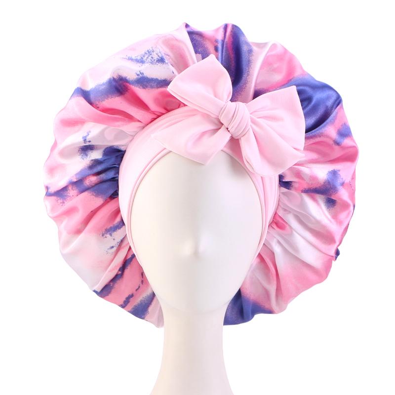 

New Women Zha dyed Satin Bonnet Silk Bonnet Adjustable Bonne Hair With Tie Band Bonnets Comfortable and Stylish Nightcap One Size