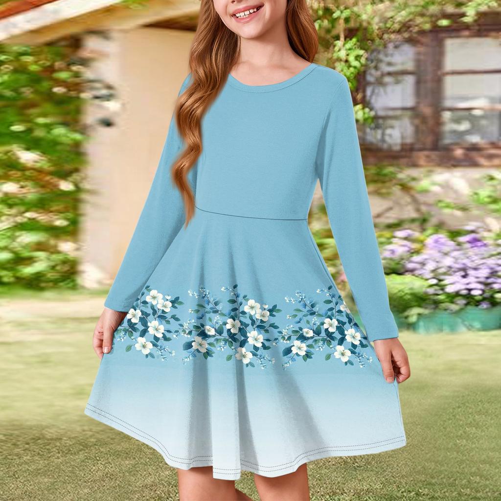 Sommer-Prinzessinenkleid für Mädchen - Langärmeliges A-Linien-T-Shirt-Kleid