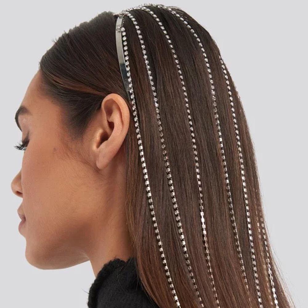 Cross-Border Rhinestone Tassel Hair Chain Headband - Trendy Street Style Influencer Accessory