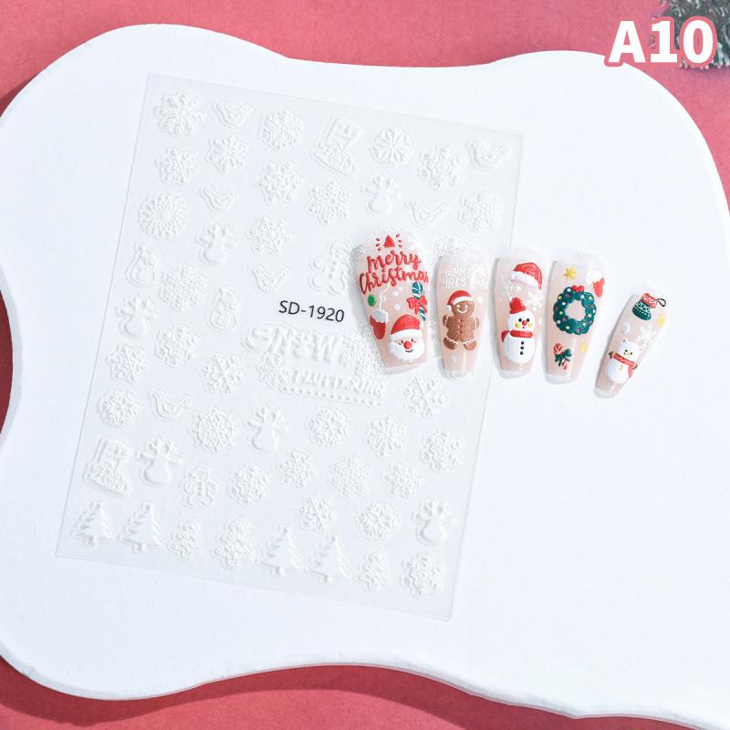 1 Sheets Embossed Christmas Snowflake Nail Art Stickers Santa Claus Adhesive Nail Decals New Year Manicure Supplies
