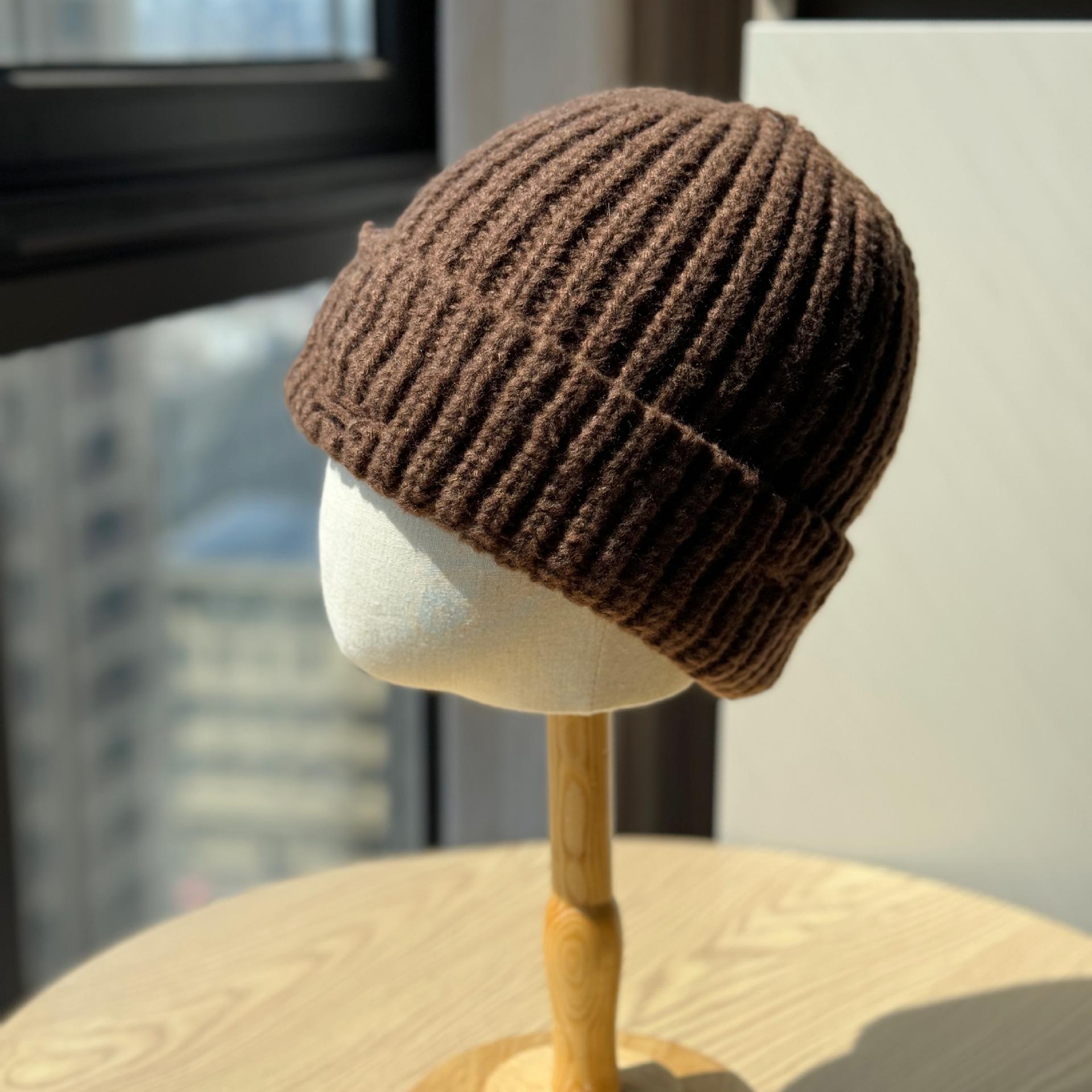

New Solid Color Big Head Hat with Holes Lazy Large Plate Pit Striped Woolen Hat Face Showing Knitted Hat Casual Hat Trendy one size