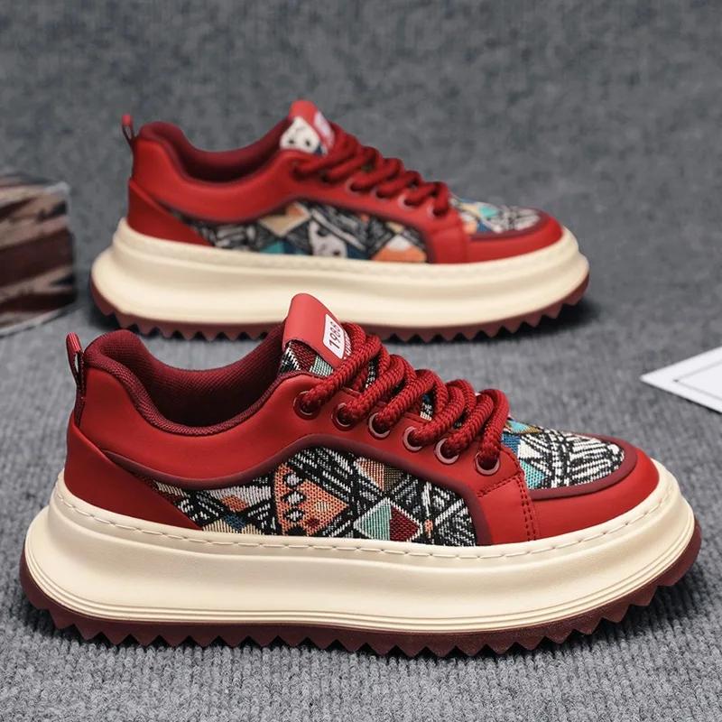 Men Sneaker Designer Fashion Casual Retro Skateboarding Shoes Leather Fabric Breathable Height Increased Flat Platform Shoes2025