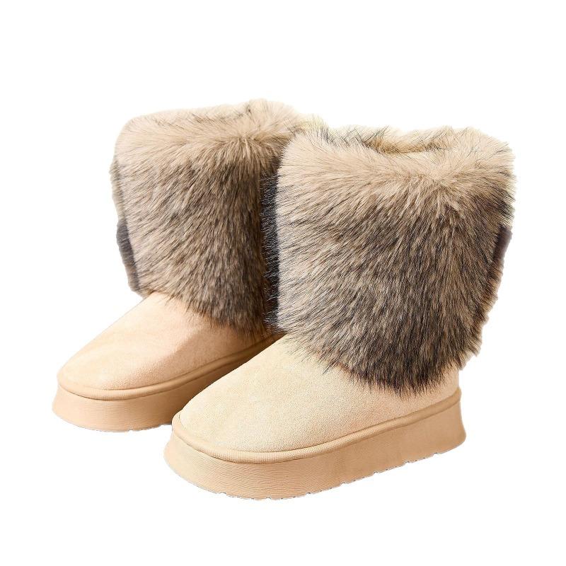 Hot-selling women's fluffy snow boots winter plush warm cotton shoes thick-soled non-slip comfortable outdoor plush shoes