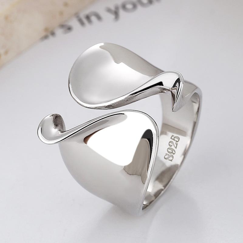 PANJBJ 925 Silver Geometry Crystal Ring For Women Ellipse Exaggerated Punk Water Drop Open Jewelry Gift
