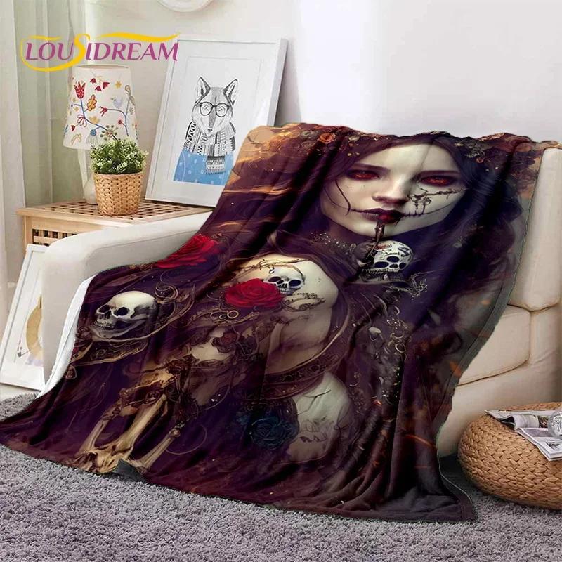 Skull Dead Girl 3D Gothic Horror Female Rose Soft Flannel Blanket for Beds Bedroom Sofa Picnic,Throw Blanket for Cover Leisure