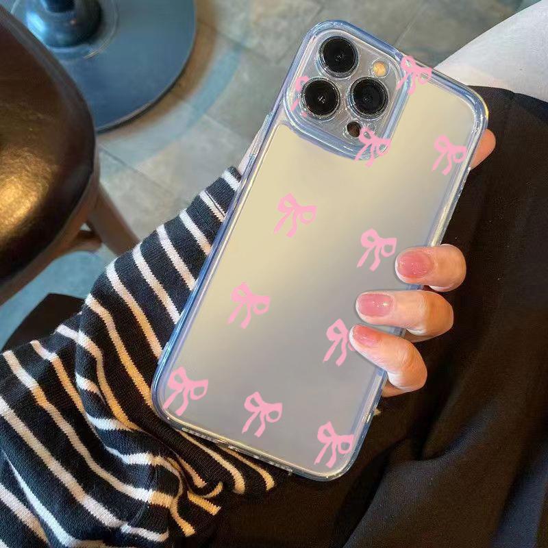 Romantic Pink Bow Phone Case for iPhone 17 Air 16 15 14 13 12 11 Pro Max Plus Mini 8 7 Soft Transparent Cover Fundas Accessory