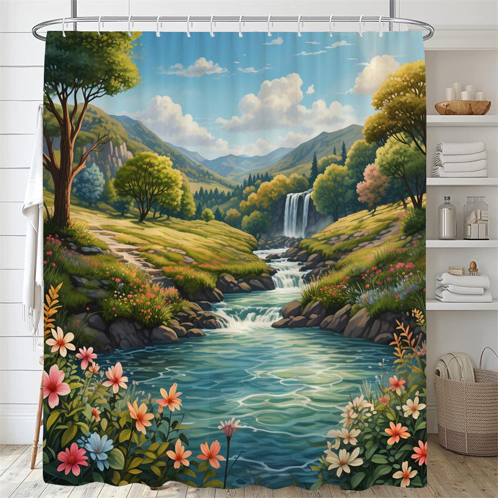 

Colorful Flowers And Plants Shower Curtain Scenery Bathroom Curtain Romantic Bath Curtain Polyester Waterproof Bathroom Shower W60H190(CM)-1 Pcs