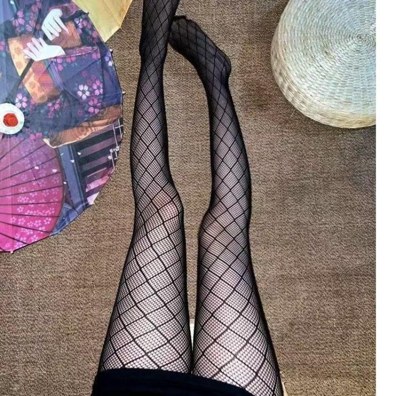 Sexy Black Grid Fishnet Tights Women'S Fashion Hollow Out Pantyhose Gothic Punk Style Stockings For Party Clubwear Cosplay Pants